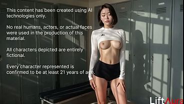 Asian girl let her trainer check not only her flexibility but also her tight pussy [AI]